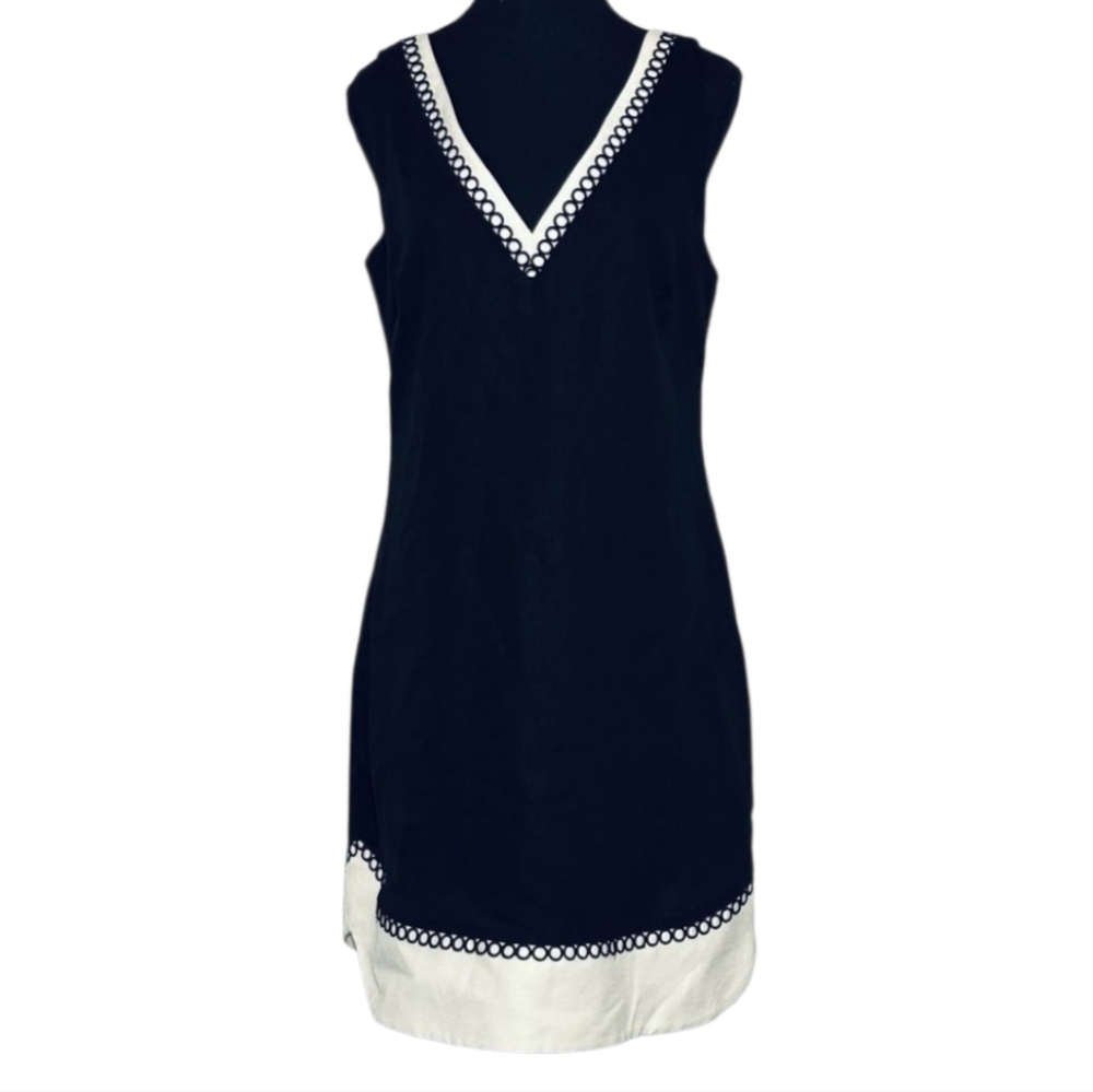 Sleeveless Black Dress White Trim V Neck‎ Casual Party Cocktail